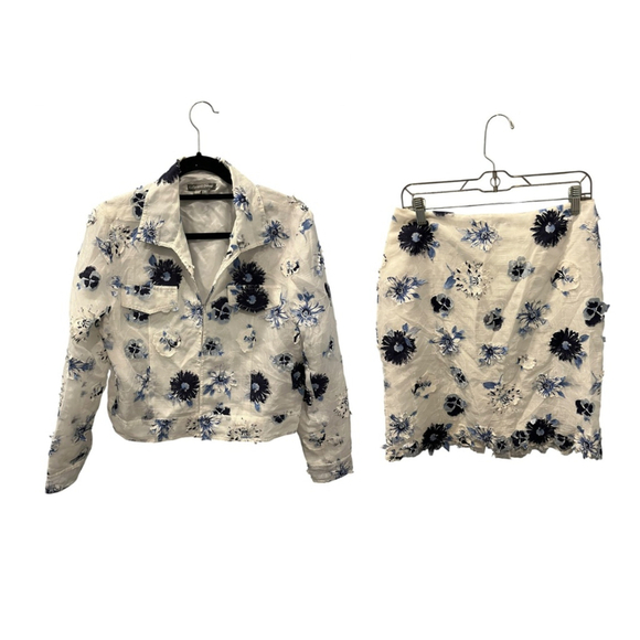 Kelly And Diane NWT Top and Skirt Floral Lace Set Size 10 Blue White Lightweight - Picture 1 of 15